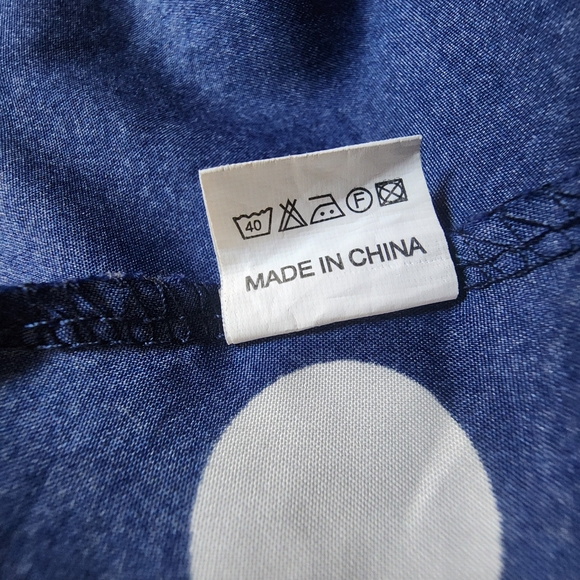 Womens M Clowncore Blue White Polka Dot Short Sleeve V-Neck Coquette Midi Dress - Picture 6 of 6